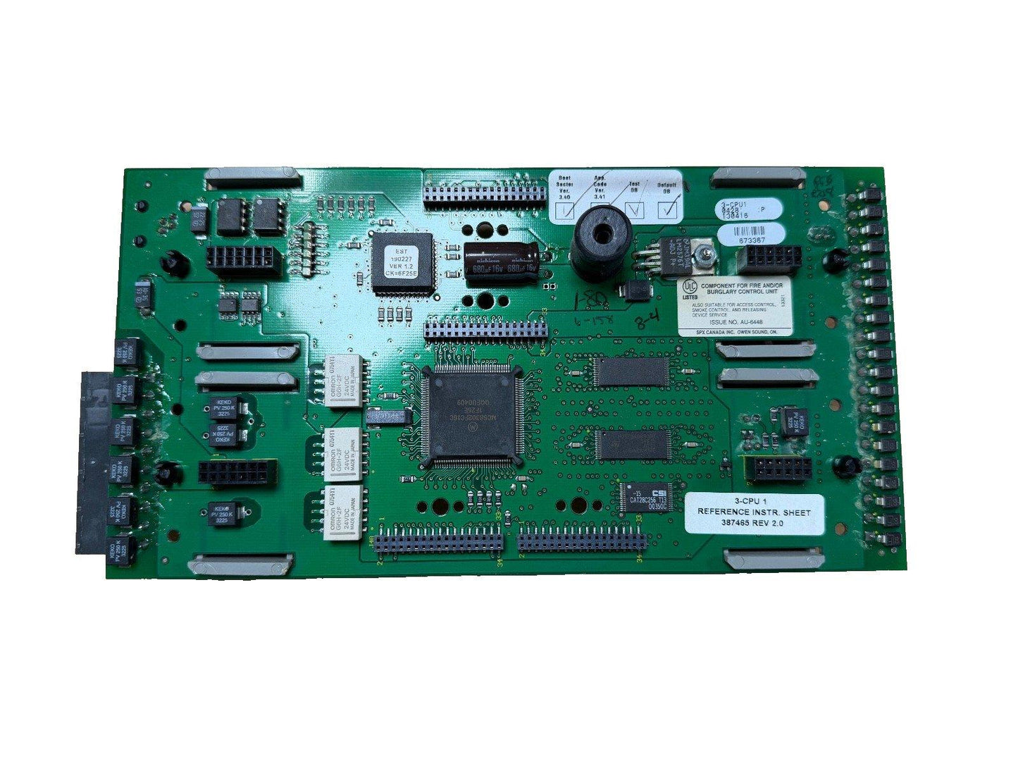 Fire alarm control panel circuit board with UL listed components and CPU module