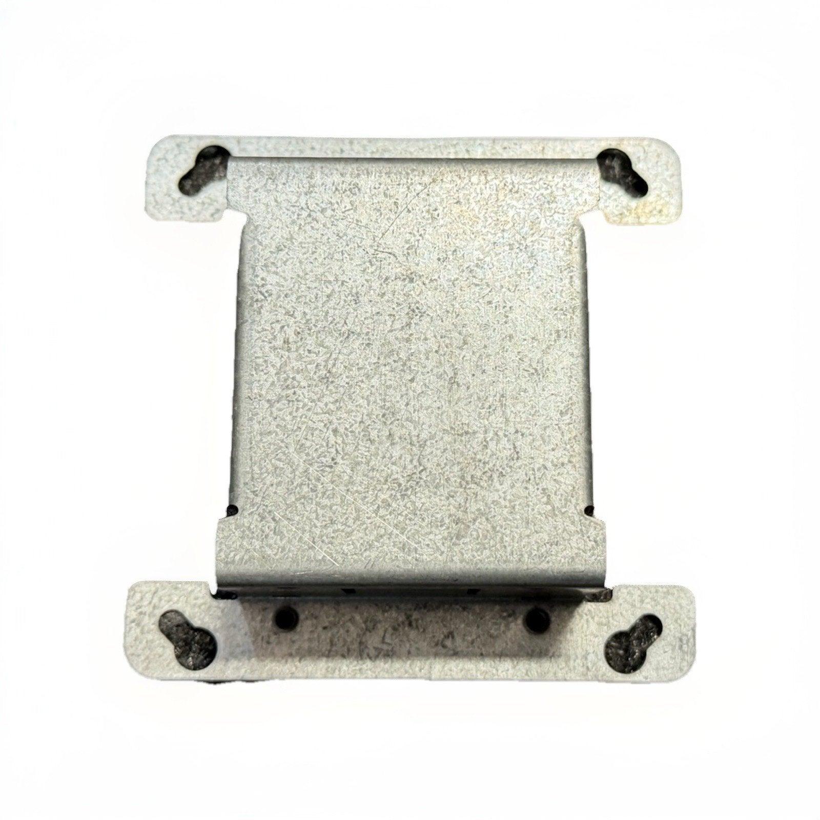 Galvanized steel fire alarm mounting bracket with four keyhole slots for secure installation