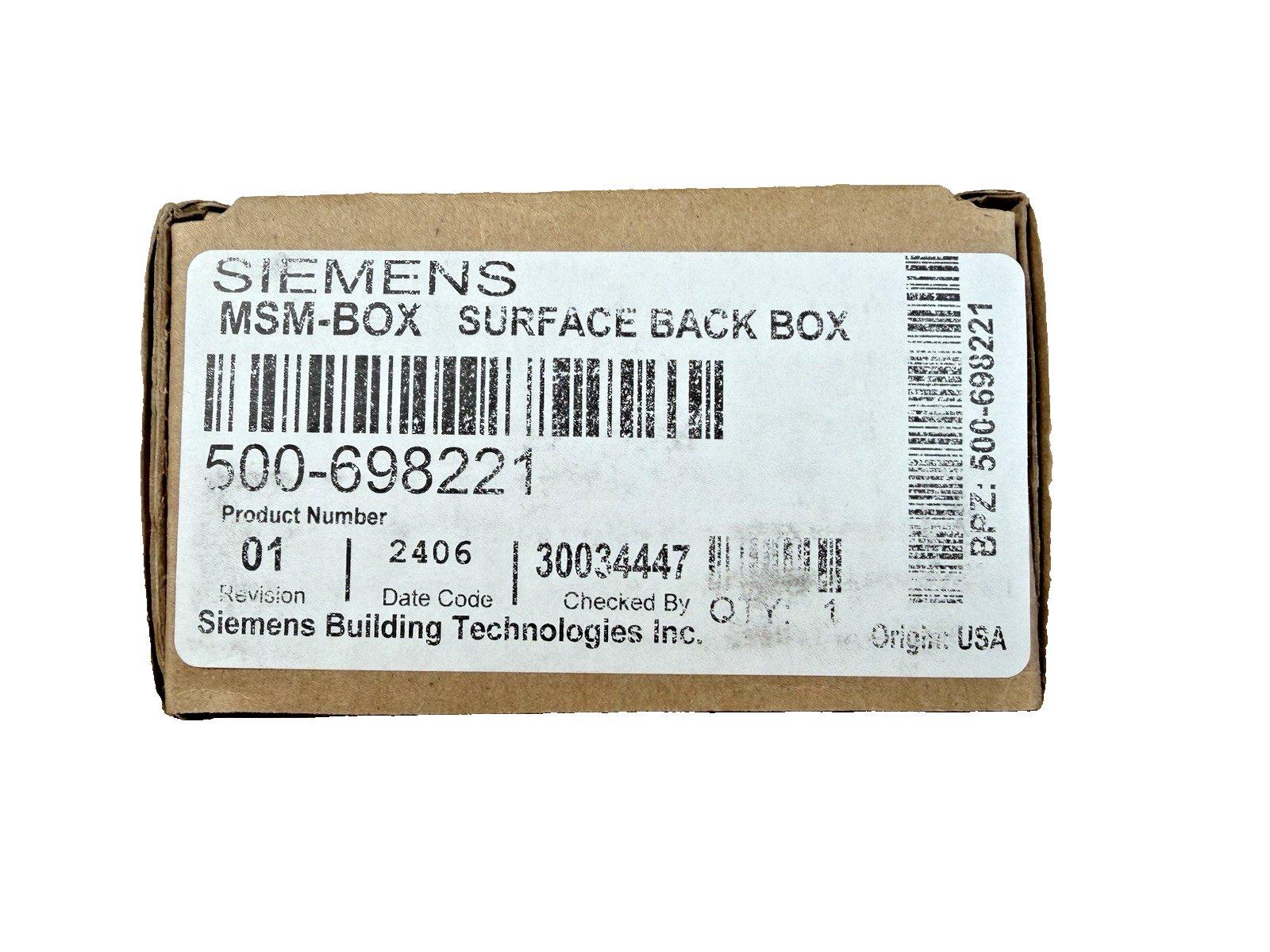 Siemens MSM-BOX surface back box for fire alarm systems, model 500-698221, USA origin