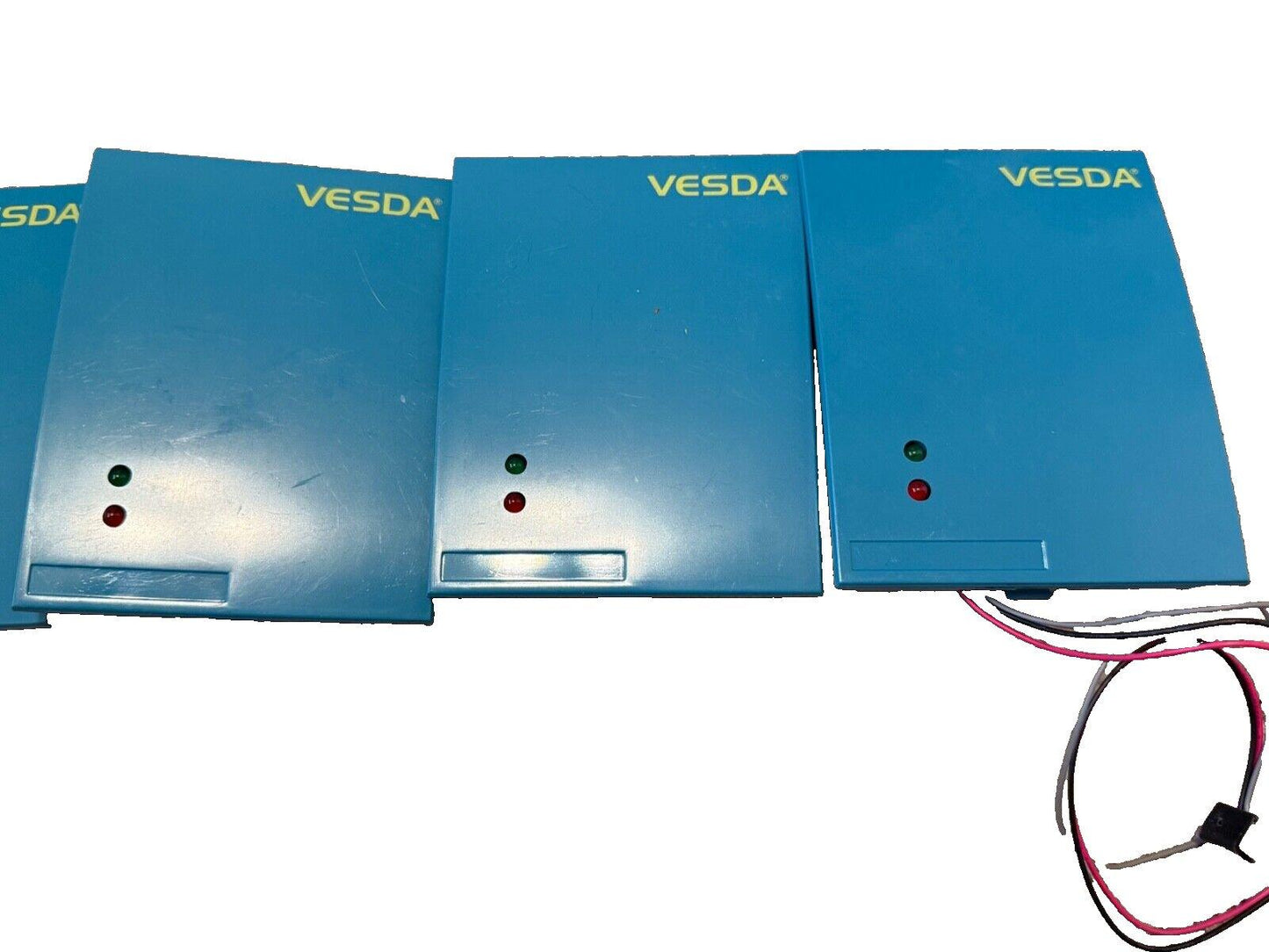 Vesda fire alarm control panels with indicator lights and wiring, used fire safety equipment