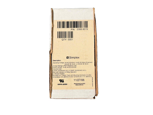 Simplex fire alarm relay module MR-204 in original packaging, model 2088-9019, CSFM listed