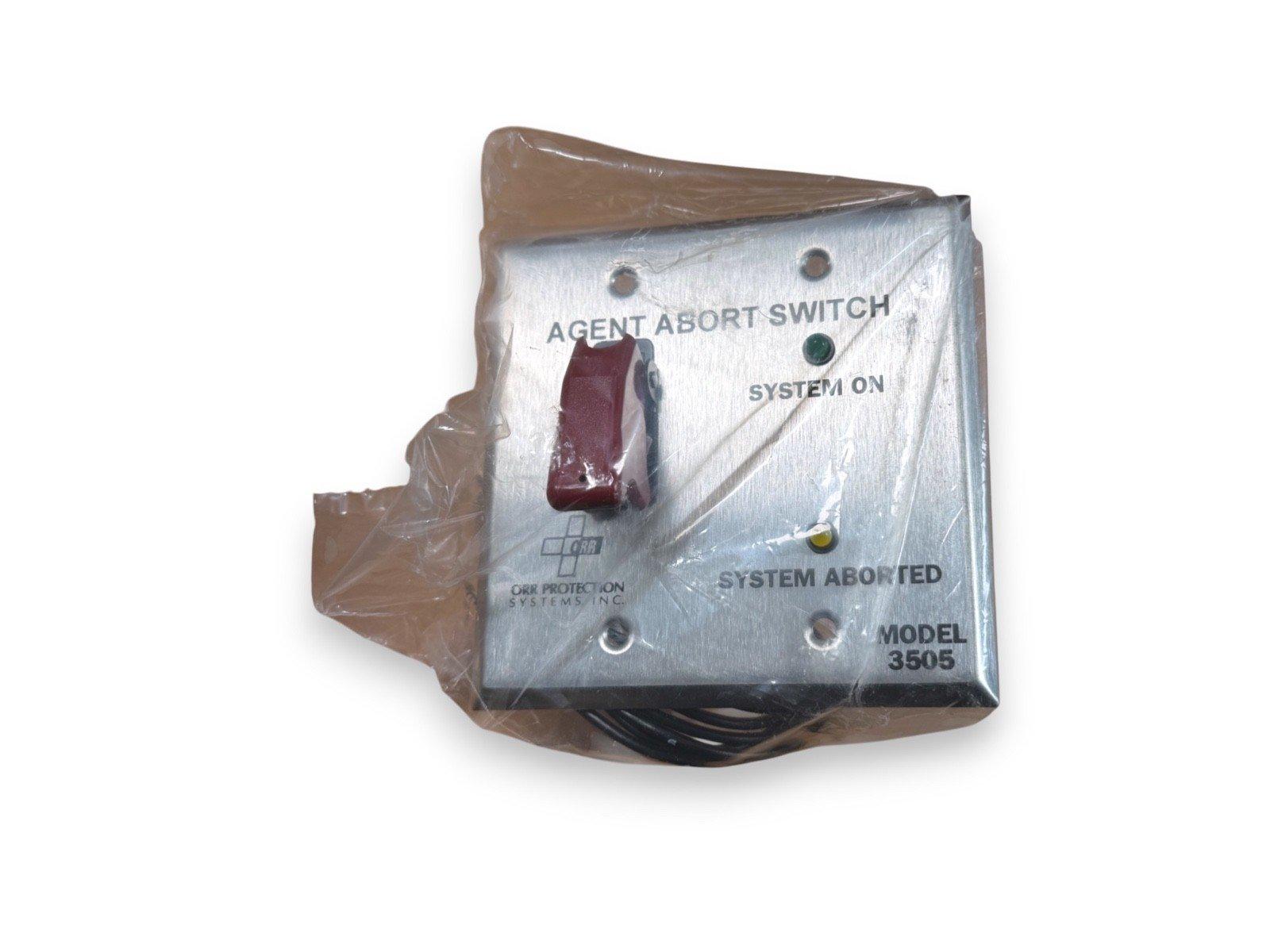 Orr Protection Systems Model 3505 Agent Abort Switch with red toggle and system status LEDs, fire alarm equipment