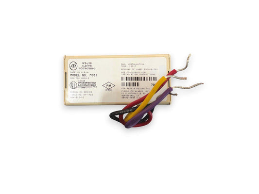 Fire-Lite M301 monitor module with colored wires, UL listed fire alarm component