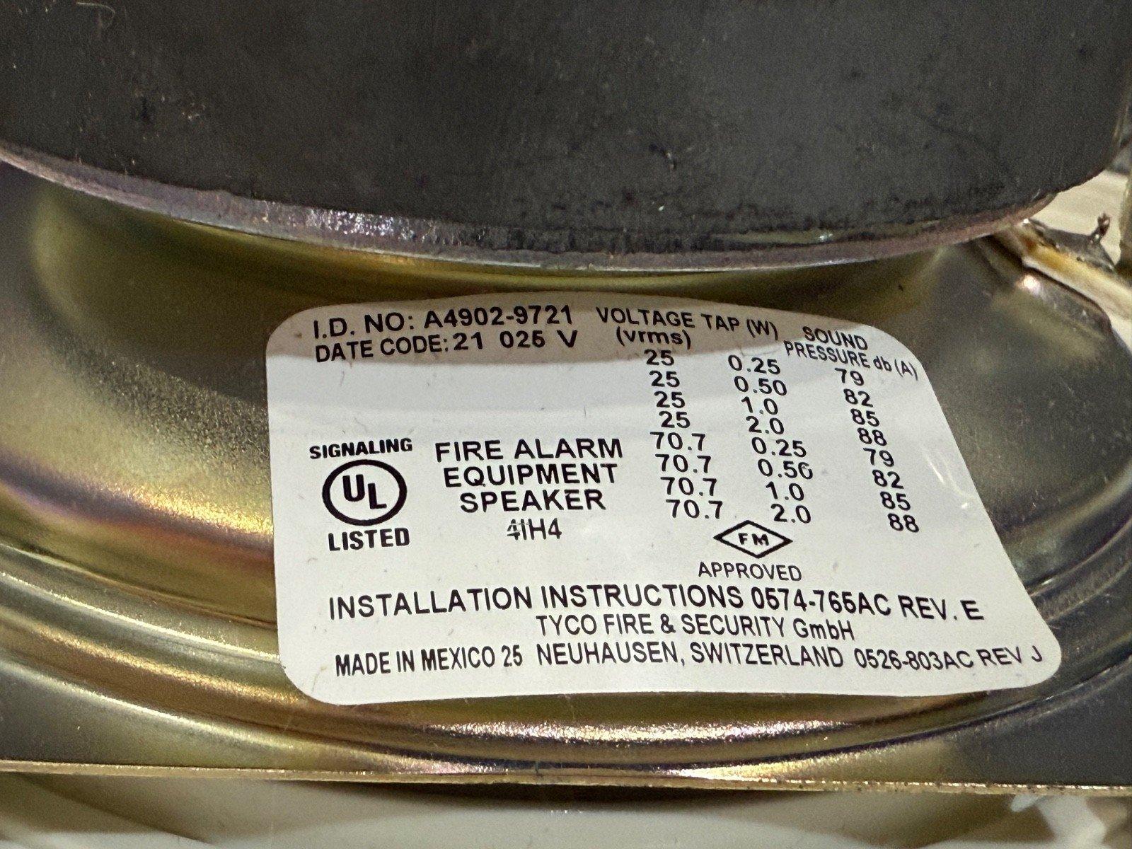 UL Listed fire alarm speaker with specs label, Tyco Fire & Security, made in Mexico