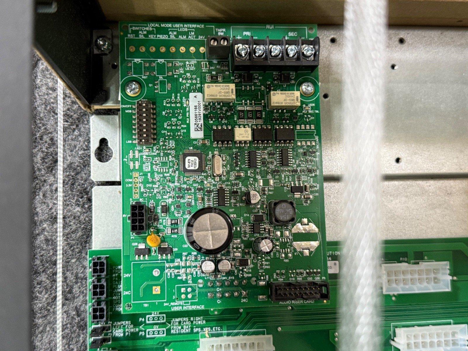 Fire alarm control panel circuit board with user interface and terminal connections