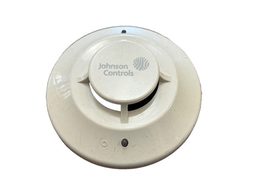 Johnson Controls fire alarm detector, white ceiling-mounted smoke sensor for commercial or residential use