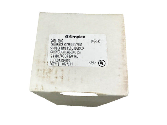 Simplex 2088-9609 chrome door holder, surface mount, 24VDC/AC or 120VAC, UL listed fire alarm accessory