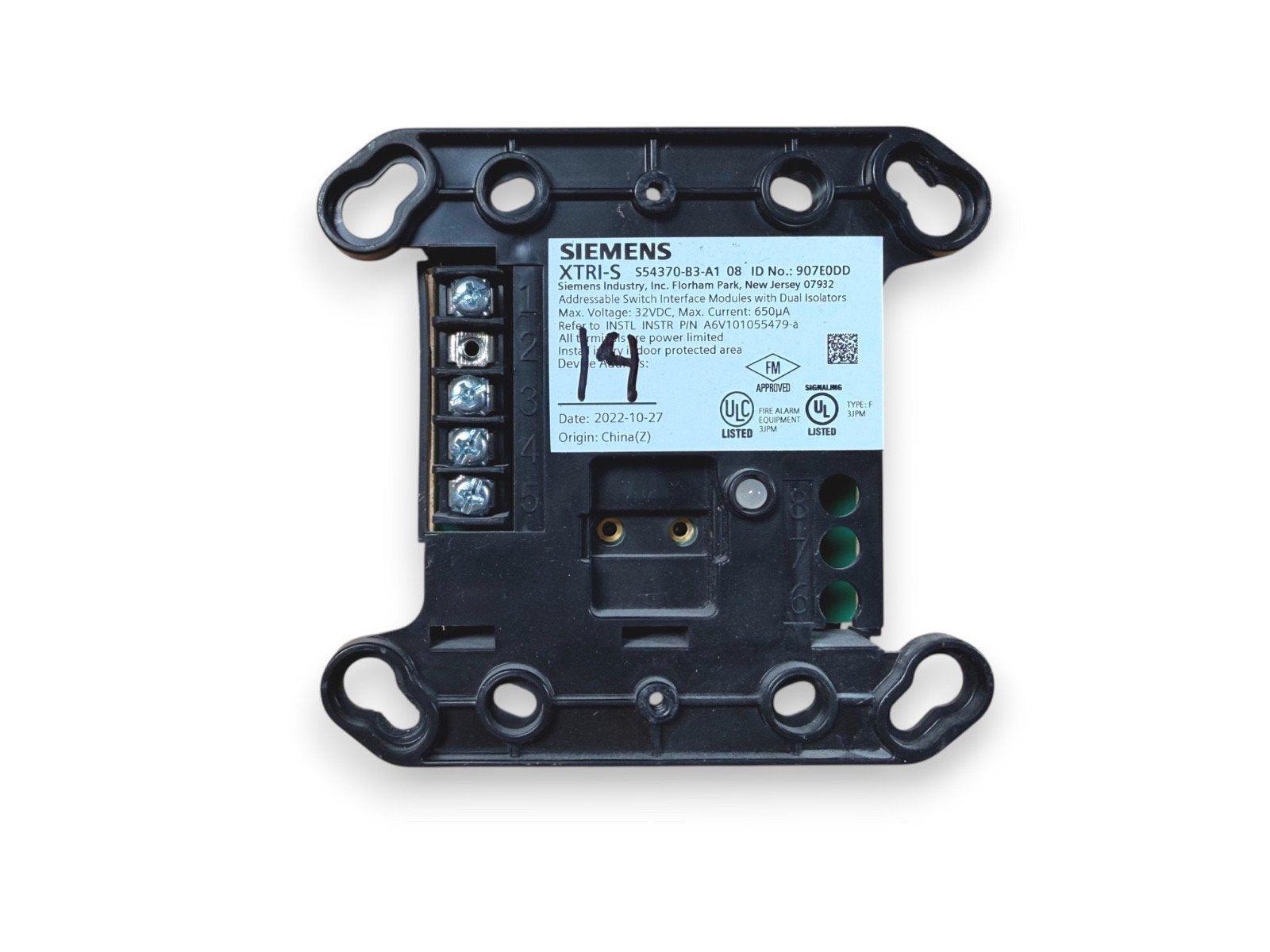 Siemens XTRI-S fire alarm switch interface module with dual isolators, UL listed, for commercial fire safety systems.