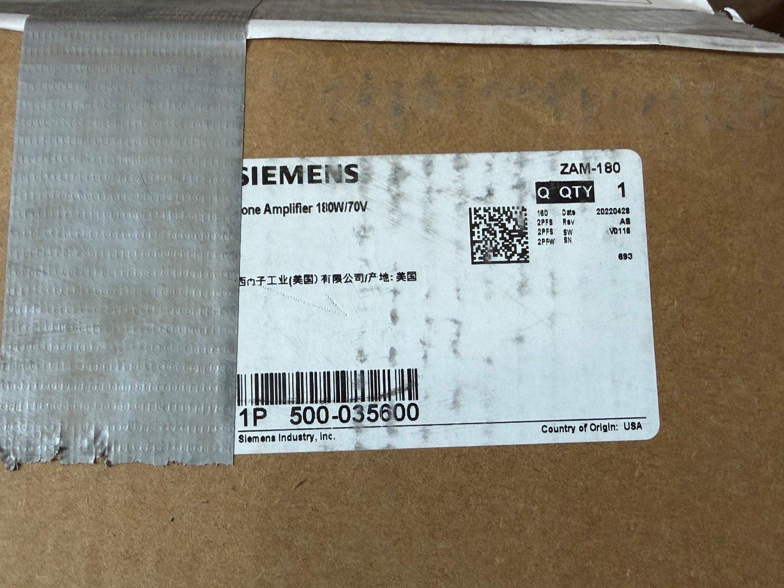 Siemens ZAM-180 fire alarm amplifier 180W/70V, USA made, model 500-035600, packaged for shipping