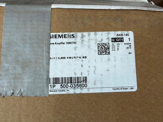 Siemens ZAM-180 fire alarm amplifier 180W/70V, USA made, model 500-035600, packaged for shipping
