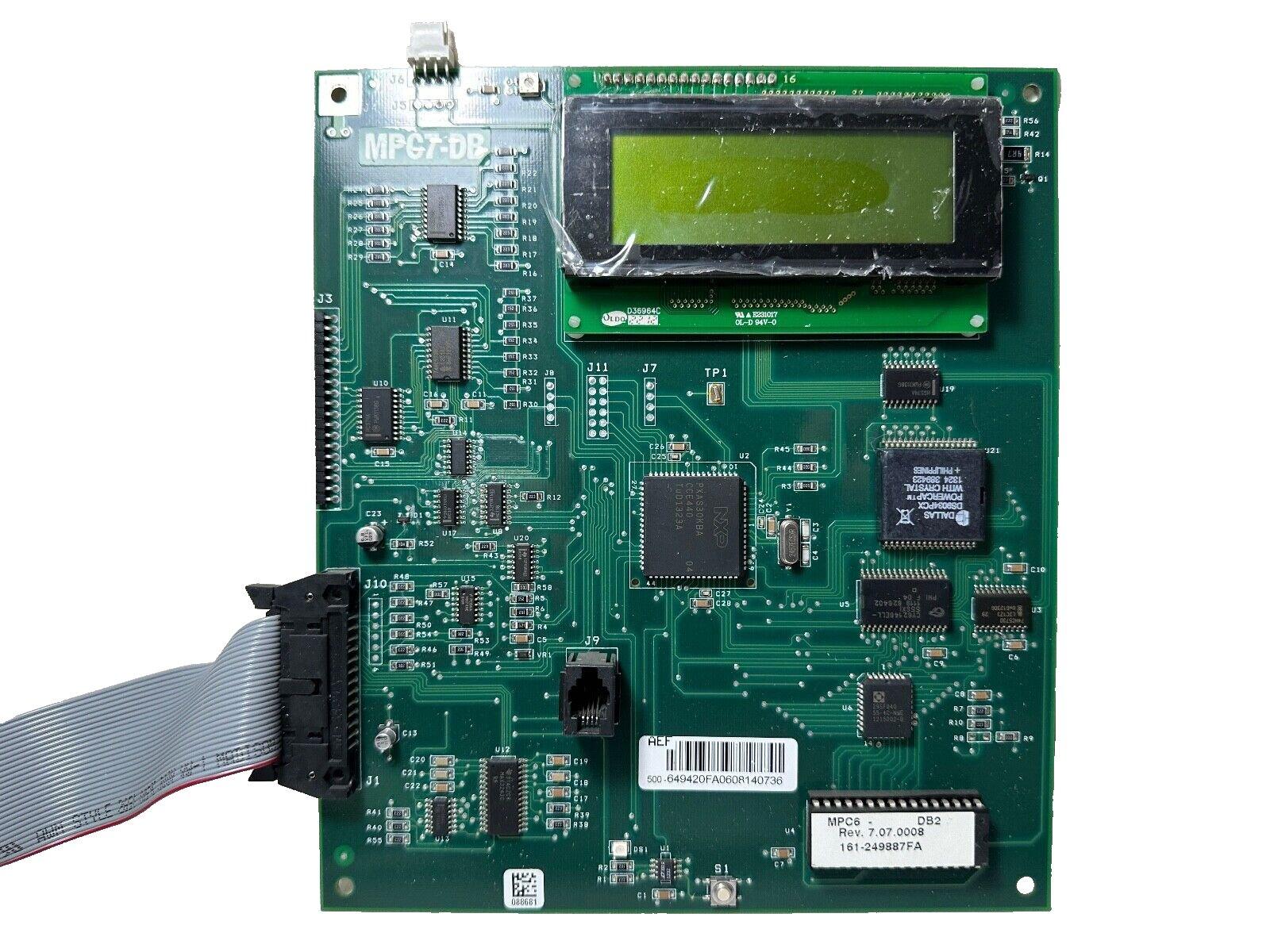 MPC7-DB fire alarm control panel circuit board with LCD display and ribbon cable connection