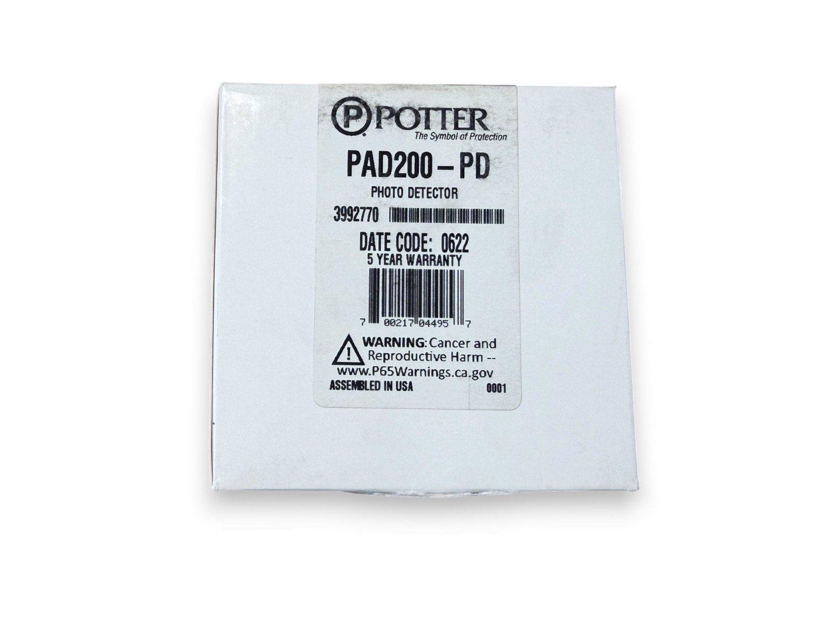 Potter PAD200-PD photo detector fire alarm device in original packaging, 5-year warranty, assembled in USA