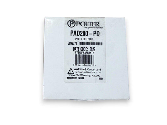 Potter PAD200-PD photo detector fire alarm device in original packaging, 5-year warranty, assembled in USA