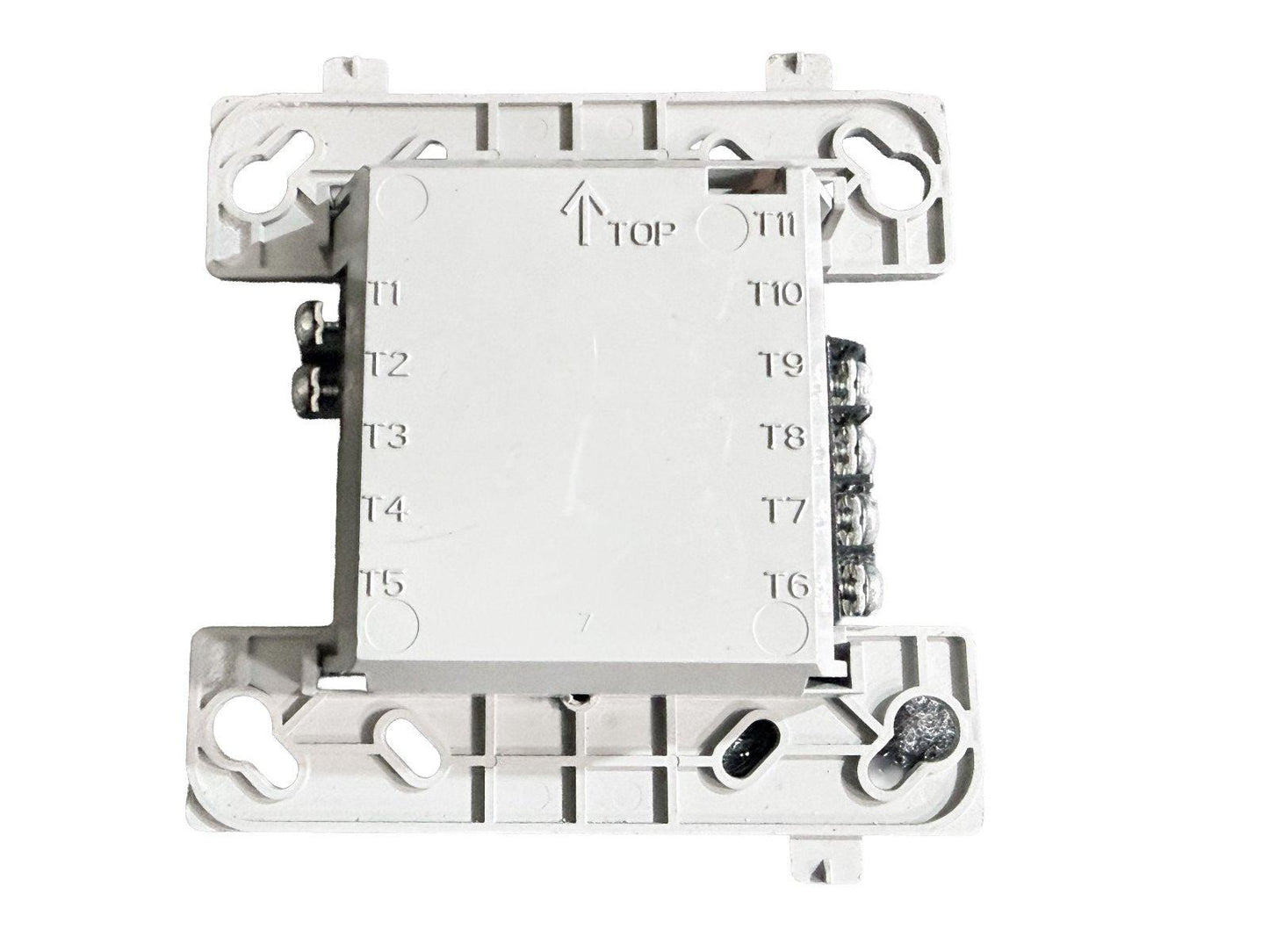 Fire alarm control panel terminal block with labeled T1-T11 connections for secure wiring installation