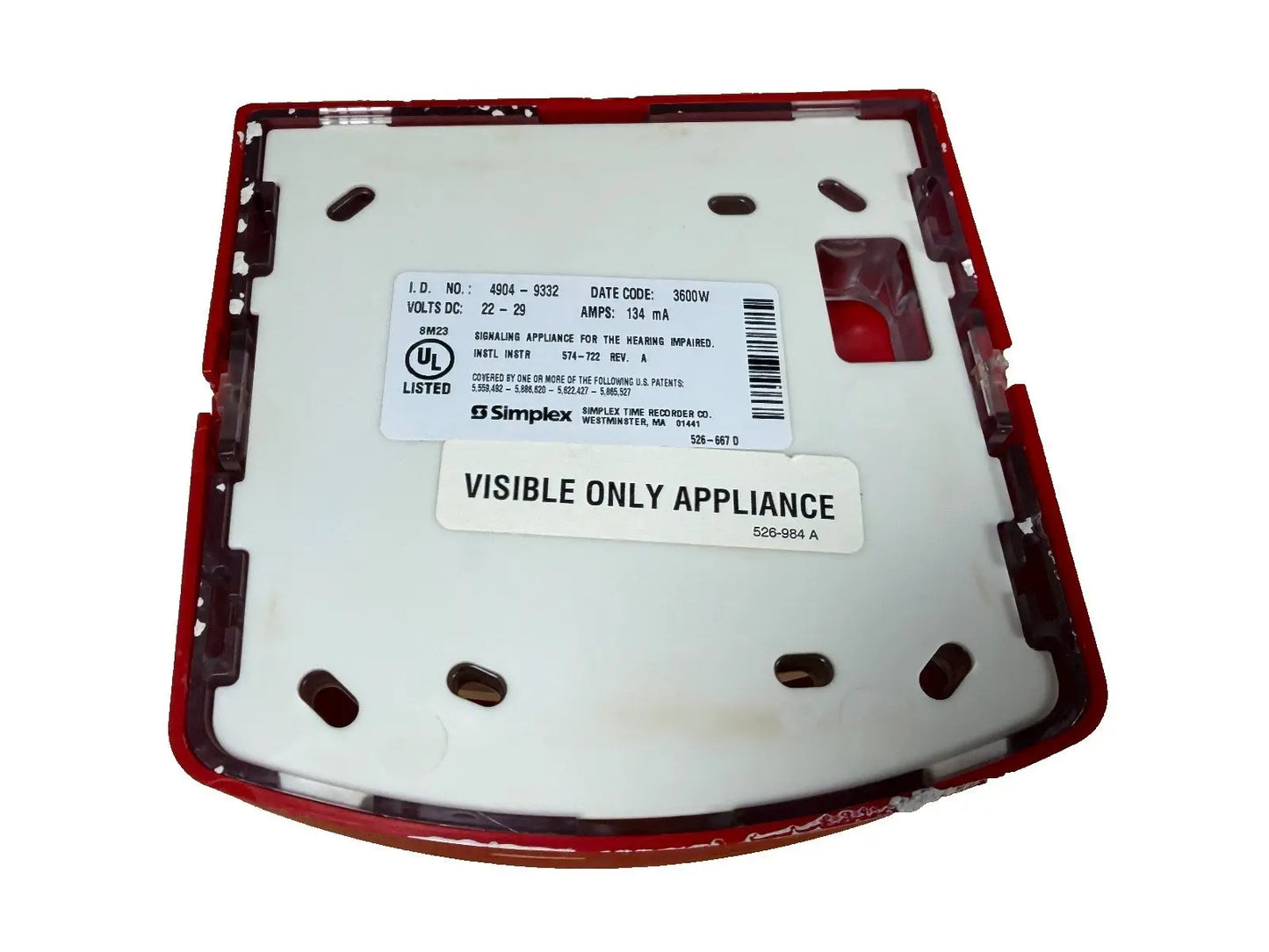 Simplex 4904-9332 Fire Alarm Strobe WallRed (SmartSync) Simplex
