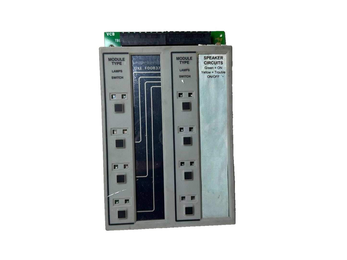 Fire alarm control module with speaker circuits and lamp switches, model UXE F00837