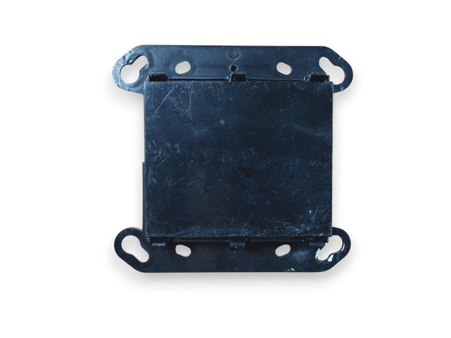 Black fire alarm mounting bracket with screw holes for secure installation