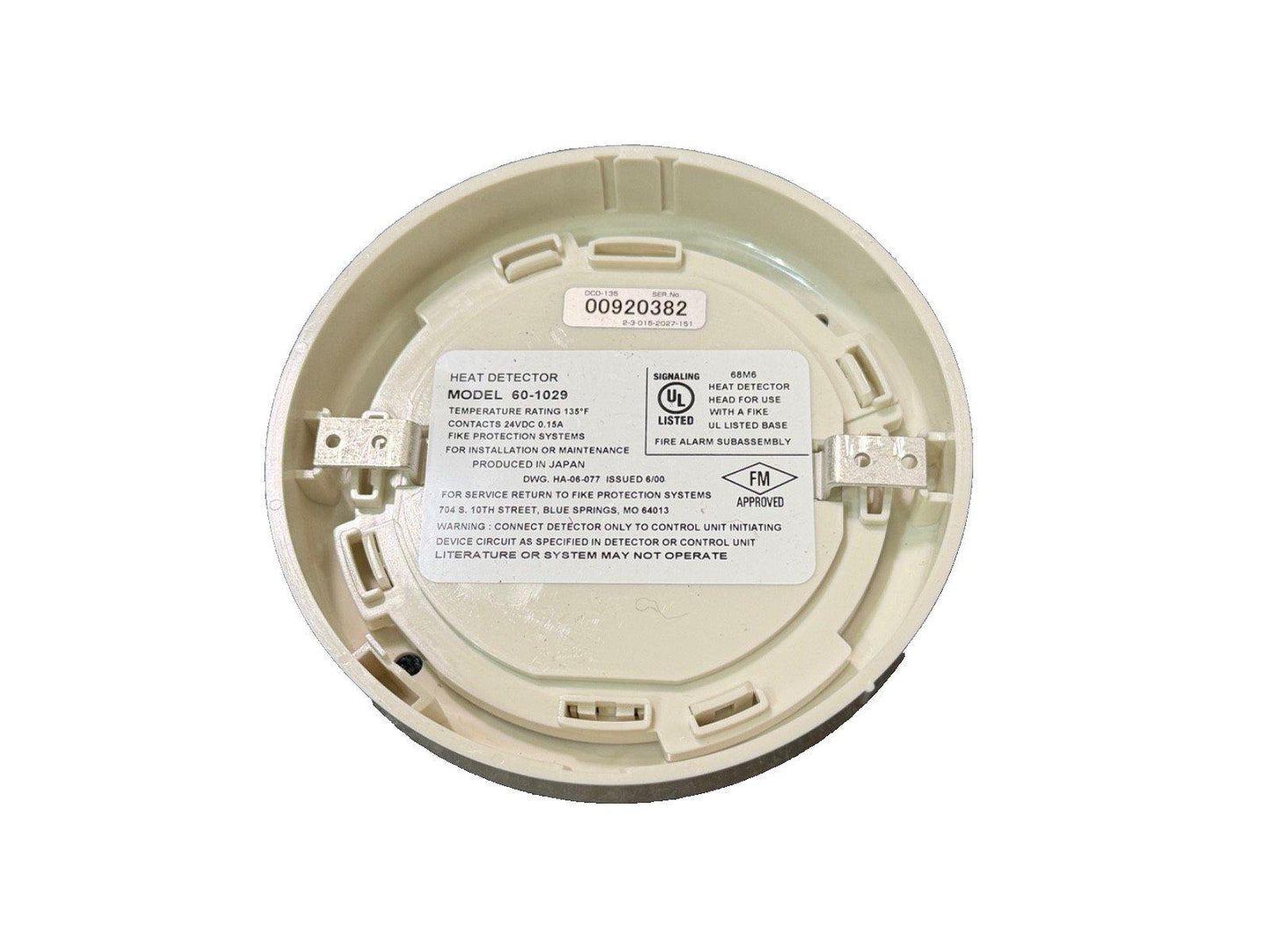 Model 60-1029 heat detector for fire alarm systems, UL listed, FM approved, 135°F rating