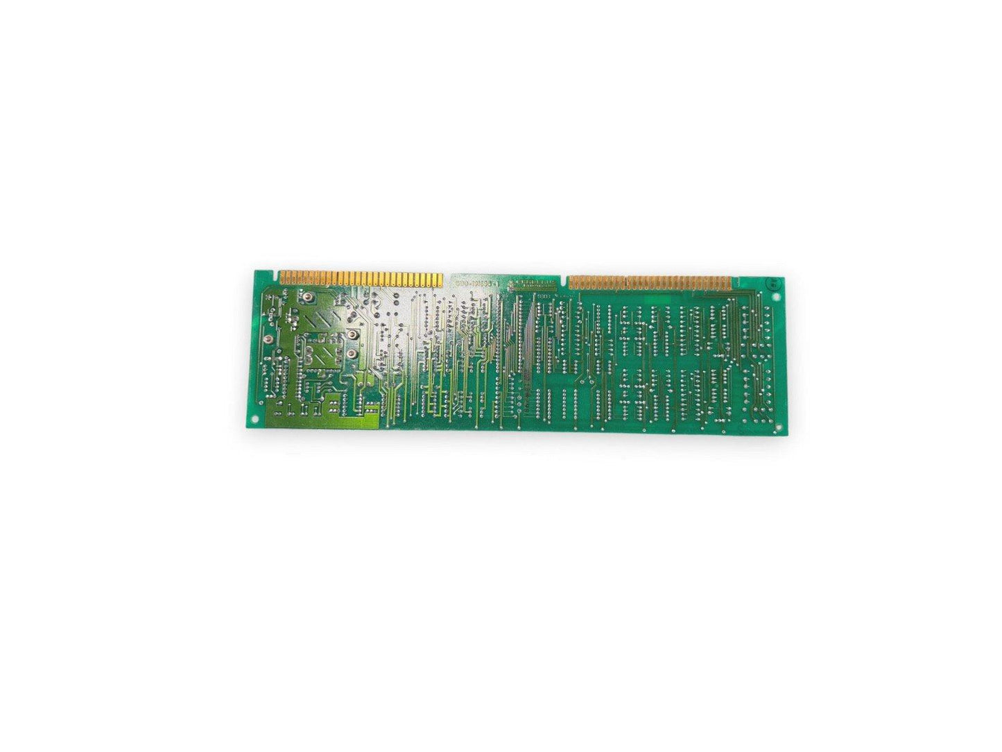 Green fire alarm control panel circuit board with gold connectors for fire safety systems