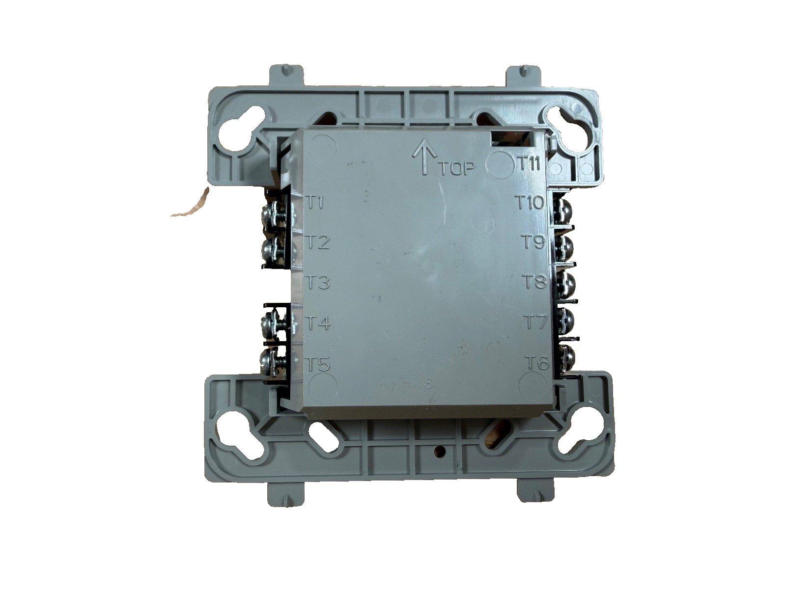 Fire alarm control panel transformer with T1-T11 terminals, gray housing, top indicator