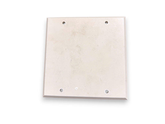 White square fire alarm mounting plate with four corner holes for secure installation