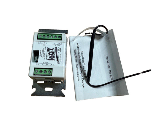 SmartOne Class B addressable contact input device with installation instructions for fire alarm systems