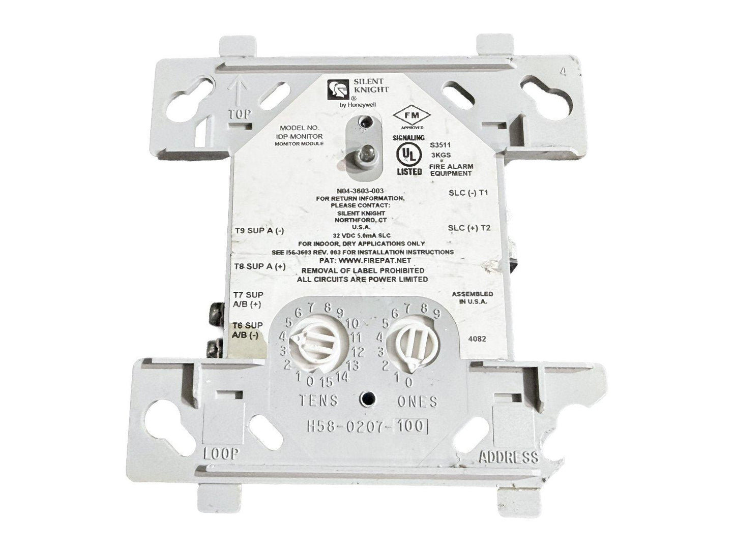 Silent Knight IDP-Monitor fire alarm module with address dials, UL listed, for indoor use