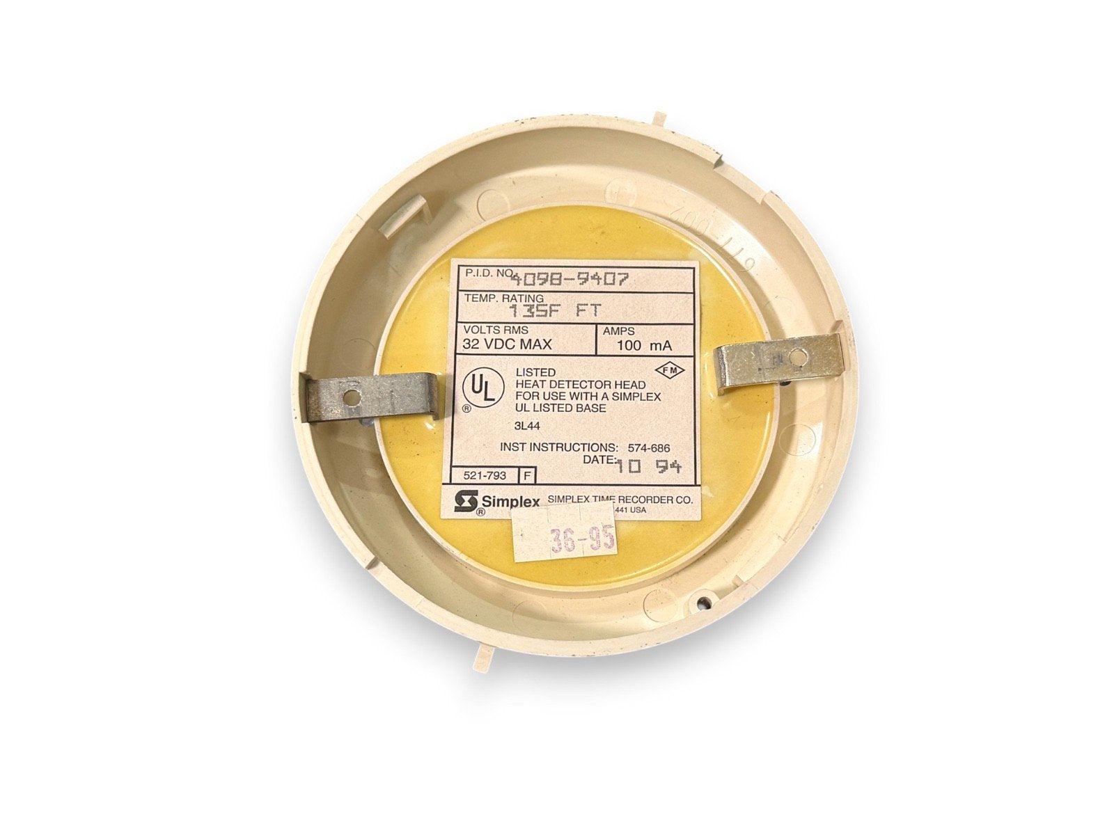 Simplex heat detector head for fire alarm systems, UL listed, 135F temp rating, 32V DC max