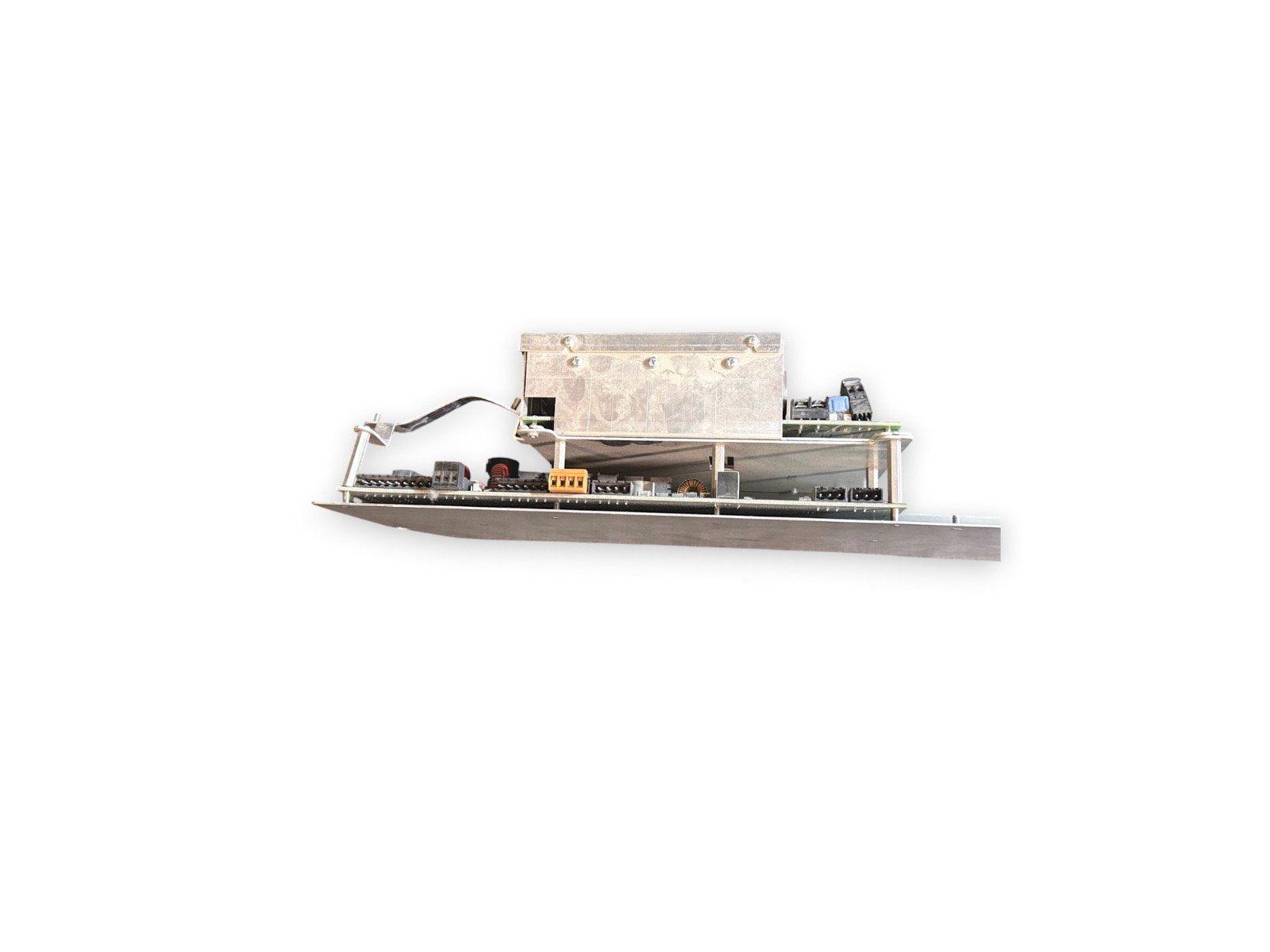 Fire alarm control panel circuit board with connectors and metal housing