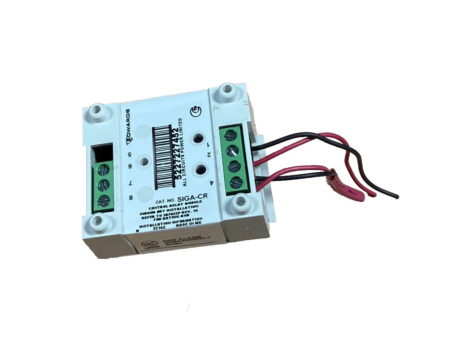 Edward SIGA-CR control relay module for fire alarm systems with green terminals and wiring